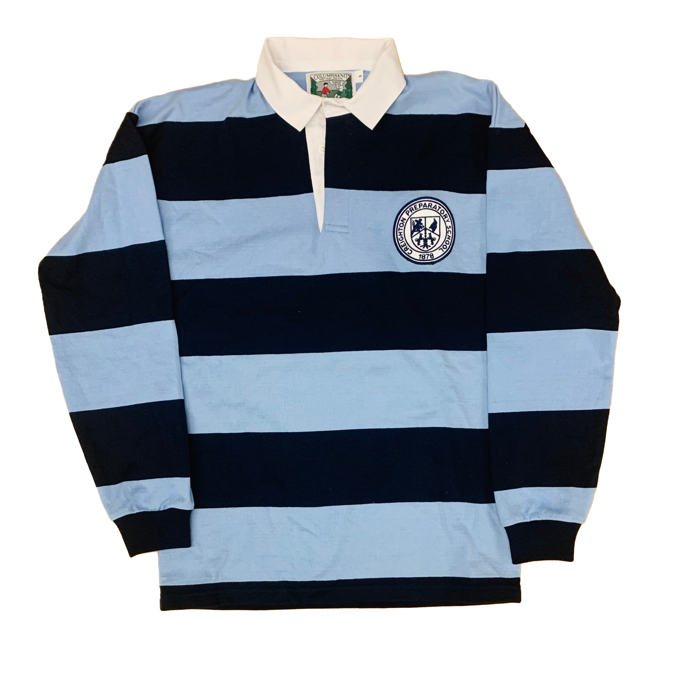 Columbiaknitt Rugby, Navy/Light Blue with Creighton Prep Seal